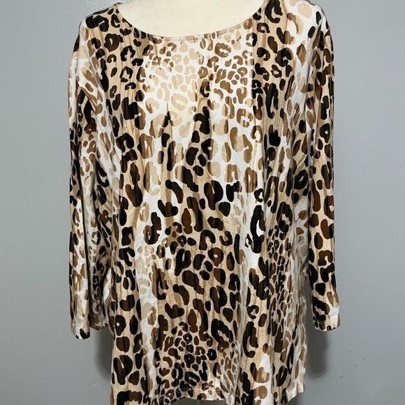 Alfred Dunner 2X Plus "Key Items" Animal Print Knit Top Blouse - Picture 2 of 6